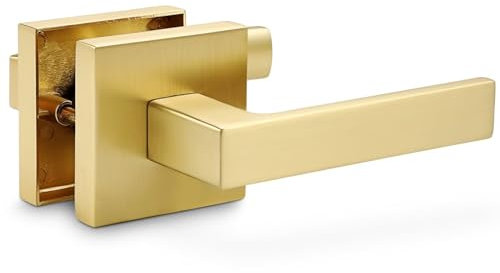 Linkaa Passage Lever Gold Door Handles Interior Exterior，Brushed Brass French Door Lever for Hallway Closet，Modern Bedroom Knobs with Latch（Passage，No Lock，1 Pack）
