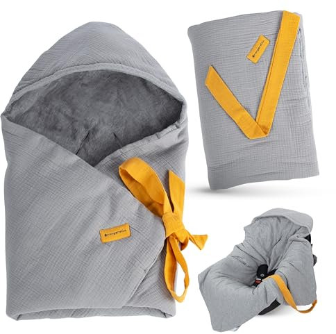 Orangerella Einschlagdecke Babyschale - Ideal für Frühling & Sommer - Babydecke für Kinderwagen Kindersitze oder Buggy - 100% Baumwolle - Kuscheldecke mit Kapuze