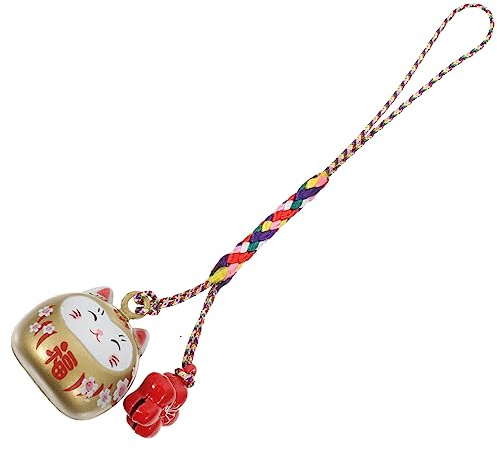 LIFKOME Japanischer Glückskatzen Anhänger aus Keramik Filigraner Katzenanhänger mit Glöckchen Leichter Schlüssel und Taschenanhänger für Damen Hängende Dekoration und Geschenk