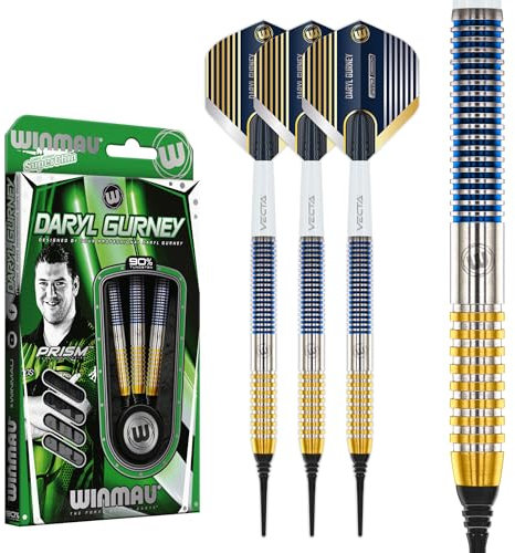 WINMAU Darts – Profi-Spieler – Daryl Gurney SC 1 Series, 90% Wolfram, 20g Fass / 22g Vollgewicht, Weiche Spitze Darts-Set mit Dart Flüge und Dart-Schäften