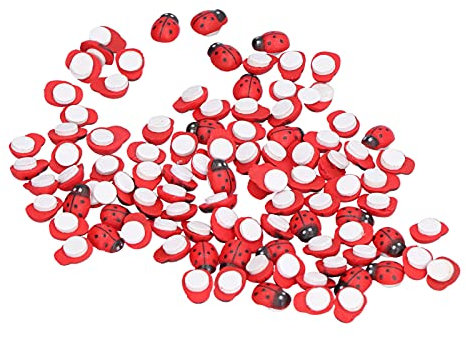 Brrnoo 100 Stück Rote Selbstklebende Insekten-Mikrolandschafts-Sukkulenten-Dekoration aus Holz für Garten-Blumentöpfe mit Cartoon-Käfern, Schöne Heimdekoration