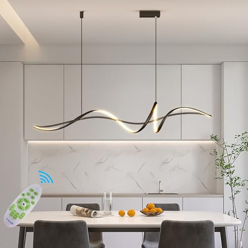 LED Hängeleuchte Esstisch Pendelleuchte Dimmbar Mit Fernbedienung Pendellampe 54W Höhenverstellbar Kronleuchter Moderne Spirale Designer Hängend Lampe für Wohnzimmer Küche Büro (Schwarz, L150CM)