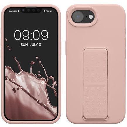 kwmobile Coque Compatible avec Apple iPhone 16e - Housse avec Support Doigt en TPU Silicone - Protection avec Fonction Support Rose Ancien