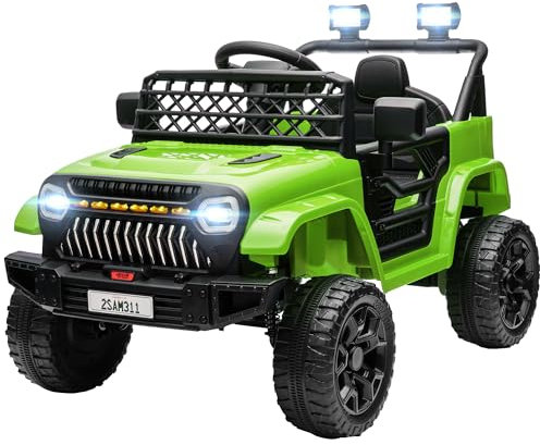 AIYAPLAY Coche Eléctrico para Niños de +3 Años Coche Eléctrico Infantil de Batería 12V con Mando a Distancia Velocidad Ajustable USB Faros Bocina Verde