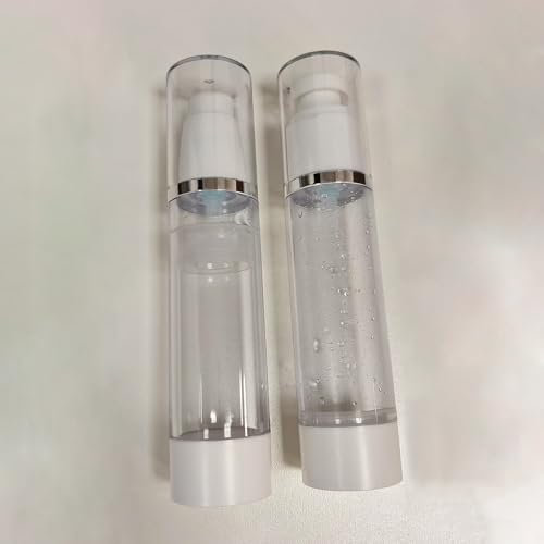 Airless Pump Bottles with Labels 1.7 Oz 50ml Acrylic Travel Bottles for Toiletries Clear Empty Refillable Cosmetic Airless Pump Bottle Lotion Dispenser for Hand Cream Liquids Makeup Skincare - 2Pack