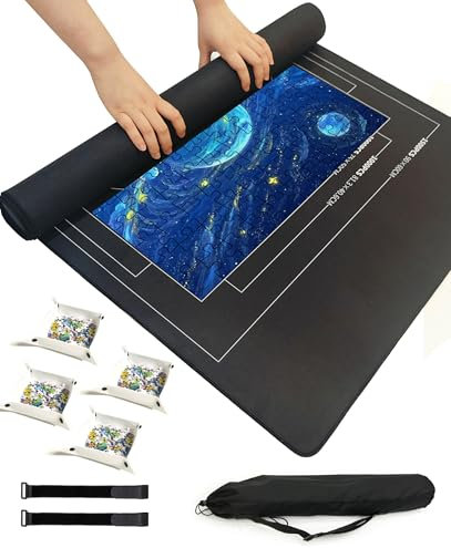 LaiEr Jigsaw Mat Puzzle Roll Board non-slip felt 120 X 60 cm (47 X 26 inches) with portable storage bag and 4 Sorting Pouchesfor 500, 1000 or 1500 piece puzzles（Black)