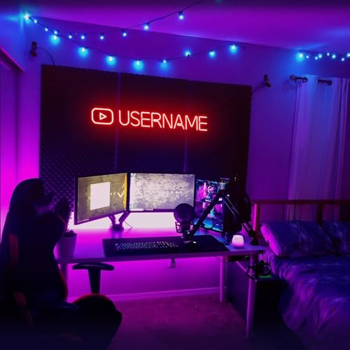 Custom YouTube Neon Sign, Personalized Gamer Tag Led Sign, Handmade YouTube Channel ID Neon Light, Twitch YouTube Live Streaming Business Sign for Game Room Wall Decor Birthday Gifts (Youtube)
