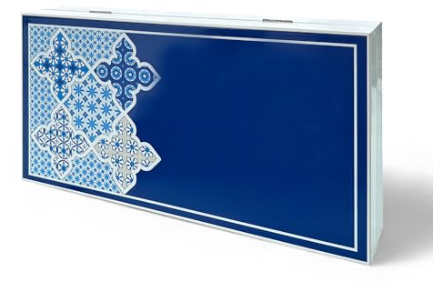 Biggdesign Backgammon Blau Tile, MDF, Magnetverschluss, Made in Türkiye | MDF-Gehäuse, kratzfeste Spielfläche, Magnetverschluss, inkl. Würfel und Spielsteine, hergestellt in der Türkei