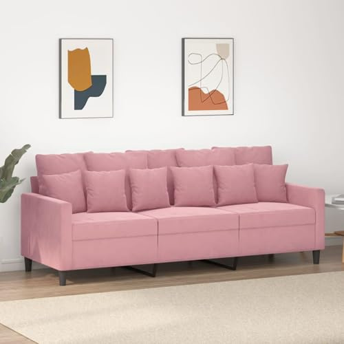 Emmtore Sofa 3-Sitzer,Loungesofa Couch mit Armlehnen Rückenkissen,Wohnzimmersofa Designsofa Metallgestell, Sitzmöbel Zweisitzer Samt Rosa,180 cm