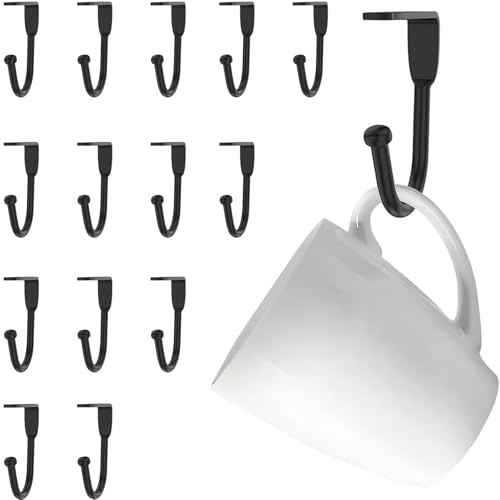 Houbobo 15 Pack Cup Hooks for Hanging Mug, Premium Mug Holder Under Shelf, Includes M4 Screws, Practical Metal Hooks for Kitchen Cabinet Bathroom Garage, Black