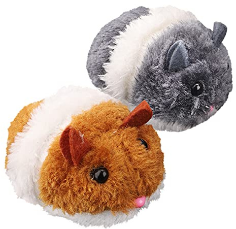 PLUSHCEWT Lot de 2 jouets interactifs pour chat, hamster, petit jouet en peluche, jouet à remonter avec moteur pour stimuler l'instinct de chasse, souris pour chat, jouet en peluche en fausse fourrure