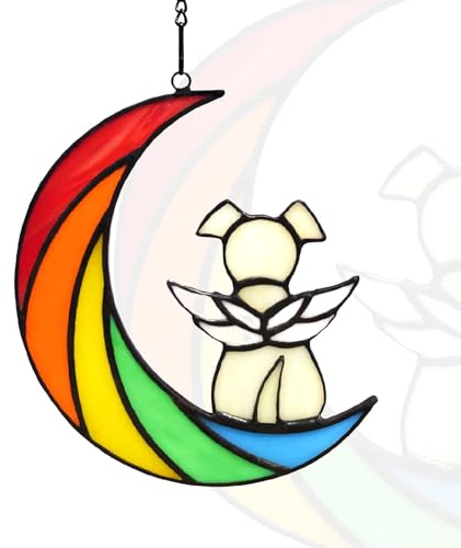 YEVON Rainbow Bridge Dog Memorial Acrylic Suncatcher Hanging Ornament | Pet Loss Sympathy Keepsake for Dog Lovers, Windows, Homes and Gardens
