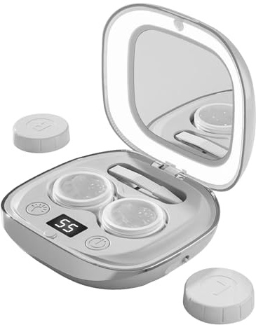 MFYOUPK Contact Lens Cleaner Machine - Portable Contact Lens Cleaning Machine with Mirror and Led,Rechargeable Daily Vision Care Cleaning Device for Travel Dorm School Outdoor Vacation Home Trip