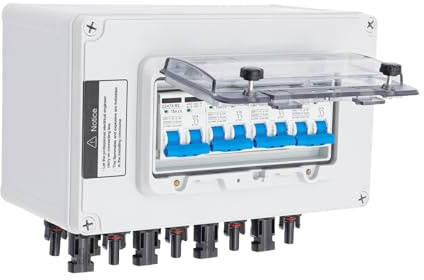 DC Solar Anschlusskasten Überspannungsschutz PV Photovoltaik Trennschalter 32A PV-Kombinationsbox 1000V Blitzschutz Leitungsschutzschalter Verteilerkasten 15A, Anschlusskasten DC String:4input 4output