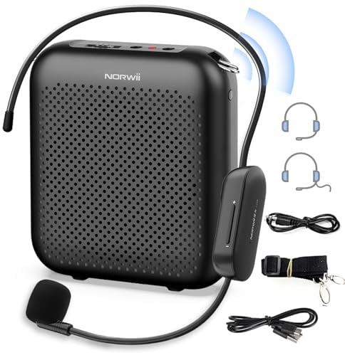 Norwii Wireless Voice Amplifier for Teachers, Portable Bluetooth Speaker | ①Wired and Wireless Microphones②15W, 5200mAh Battery④Personal Megaphone Sound Loudspeaker for Events, Classroom, Tour Guides
