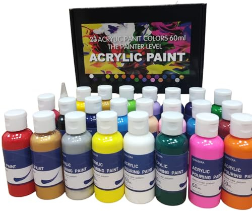 Qingsera 23 Colors Acrylic Pouring Paint Set (2.03 oz, 60 ml) Premixed High Flow Art Supplies Kit, 30ml Silicone Oil, for Beginner Cell Creation DIY, Ready to Pour on Canvas, Rocks, Wood, More Surface
