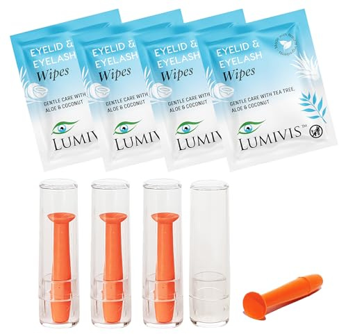 Lumivis Scleral Contact Lens Removers with Tea Tree Oil Eyelid Wipes, Lens Remover Tool Set - 4 Removers + 4 Wipes