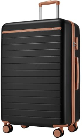 KONO Groß Koffer 94L, Leichter Hartschalenkoffer für Familienreise, Schwarz | Hartschalen-Trolley 76x50x29cm, XL-Koffer mit 4 Doppelrollen, Reisekoffer mit Zahlenschloss - ideal für Internationale Reisen
