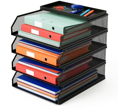 Relaxdays Briefablage, Metall, A4, 4 Fächer, HxBxT: 31 x 25 x 32 cm, Schreibtisch Organizer, Büro Ablagefächer, schwarz