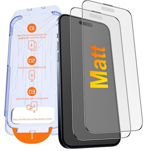 Kuteja Matt Panzerglas für iPhone 15 Pro [2 Stück], 9H Härte Full Screen Matte Schutzfolie, Automatische Staubentfernung Folie, Anti-Fingerabdruck, Blendschutz
