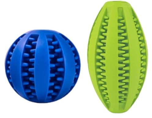 ZYOMVUN Lot de 2 balles pour chien, Balle Chien Indestructible De Jouet De en Caoutchouc Naturel, Avec soin dentaire, Pour grands et petits, Vert et bleu, ø 5 cm, ø 9 cm