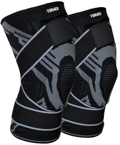Tenace BJJ Knieschoner mit Gelpolster und Stabilisierung – Kniebandage für Grappling, Ringen, MMA, Jiu Jitsu, Judo und Muay Thai – Kompression, Halt und Schutz (2, Schwarz, X-Large)