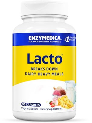 Enzymedica Lacto Digestive Enzymes for Men & Women - Lactose Intolerance Support Supplement with Lactase Enzyme, Breaks Down Dairy Heavy Meals, Helps Reduce Gas & Bloating, Gluten Free - 90 Caps