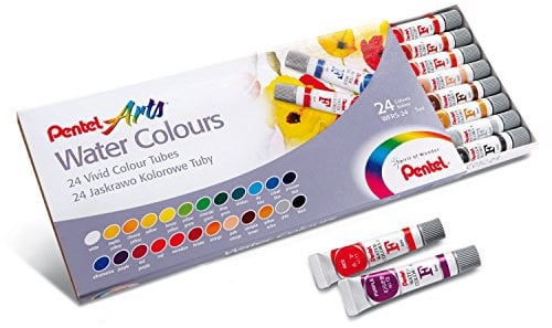 Pentel Arts WFRS2 Boîte de 24 tubes de 5 ml de peinture aquarellable, 24 couleurs assorties