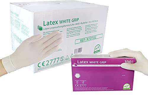 Medi-Inn Latex White Grip Einmalhandschuhe weiß puderfrei (Größe: S, Menge: 1000 Stück)