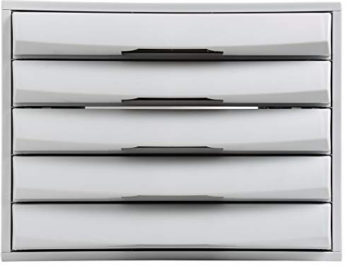 Exacompta 222040D Premium Ablagebox mit 5 geschlossenen Schubladen für DIN A4+ Dokumente. Belastbare Schubladenbox mit hoher Kapazität für mehr Platz auf dem Schreibtisch The Box lichtgrau