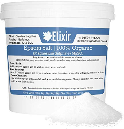 Elixir Gardens Organic FCC Food Epsom Bath Salts | 10KG Bucket/TUB | Magnesium Sulphate