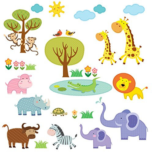 Decowall DW-1508 Geflickter Dschungeltiere Dschungel Tiere Wandtattoo Wandsticker Wandaufkleber Wanddeko für Wohnzimmer Schlafzimmer Kinderzimmer