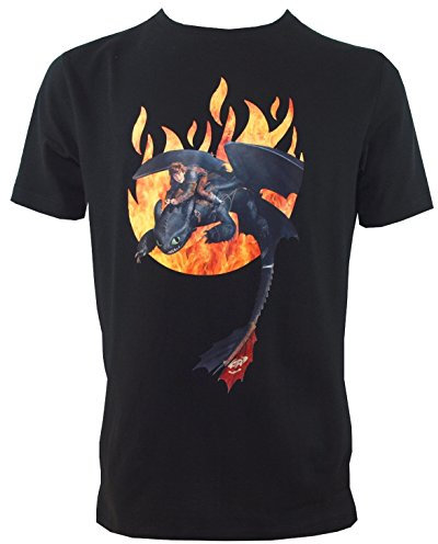 Dragons DreamWorks - Camiseta Infantil con diseño de Diente y Llama de Hicks, Negro, 152-158