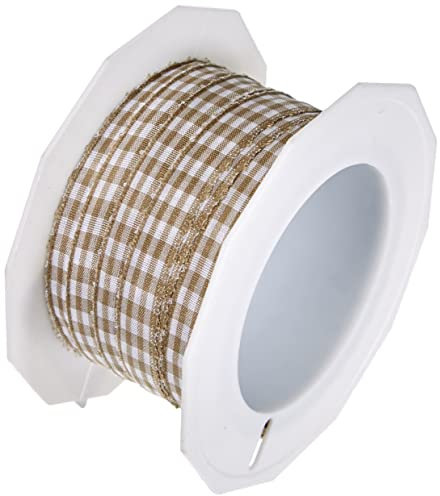 Präsent Vichy Geschenkband Taupe/weiß, 20 m Dekoband zum Verzieren & Basteln, 10 mm Breite, Kariertes Band für Bunte Dekos & Geschenkverpackungen, zu feierlichen Anlässen