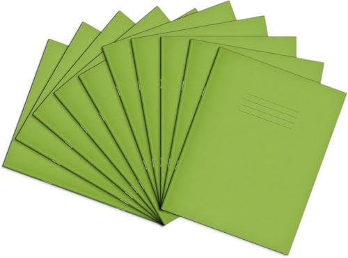 Rhino A5+ Exercise Books, 80-Page / 6mm Lined with Margin Paper Notebook, 100-Pack, 9 x 7 Writing Book, Office & School Stationery Supplies, Light Green
