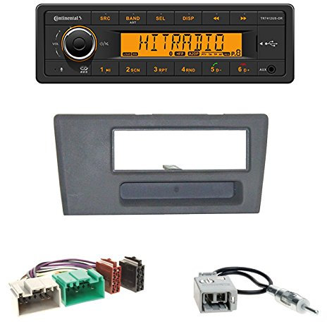 Set: Autoradio Continental TR7412UB-OR Bluetooth RDS USB MP3 (ohne CD-Laufwerk) + Radioblende Radio Blende dunkelgrau + ISO Adapter + Antennenadapter für Volvo S60 S70 / V70 / C70 01/2000-08/2004