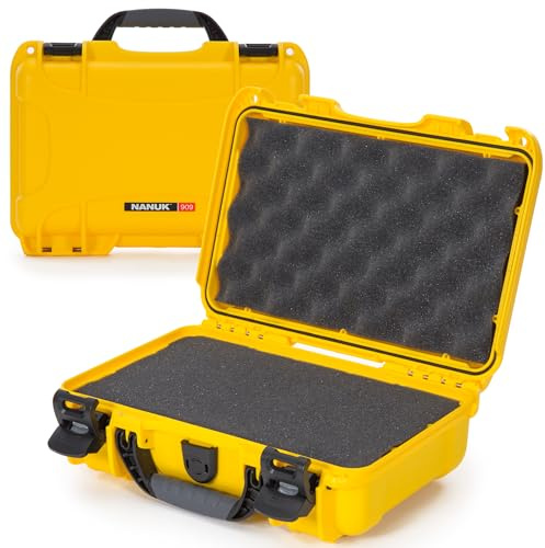 NANUK 909 – Wasserdichter Schutzkoffer aus NK-7-Kunststoff mit individuell anpassbarem Schaumstoff-Einsatz (32 x 22,9 x 11,2 cm) (Gelb)