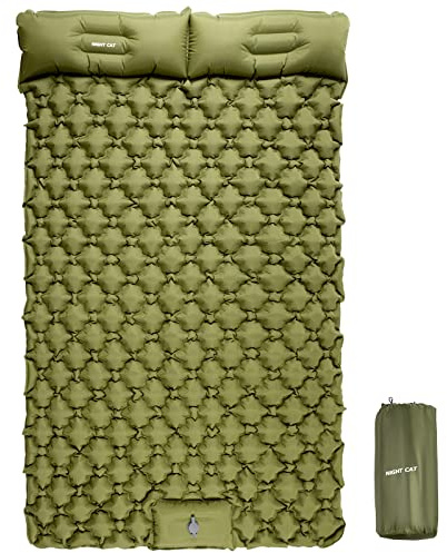 Night Cat Inflatable Double Sleeping Pad Mat Bed with Foot Pump and Double Pillow for Camping Backpacking Hiking Ultra-Light Compact Comfortable 77x 47
