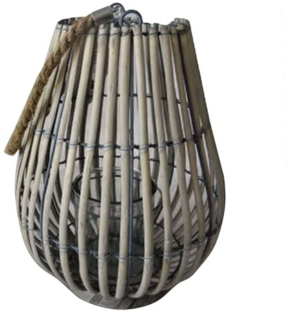 milani home Lanterna Grigia in Vimini E Vetro per Interno E Esterno, Portico, Porta Candela, Porta Fiori, Giardino Decorazioni