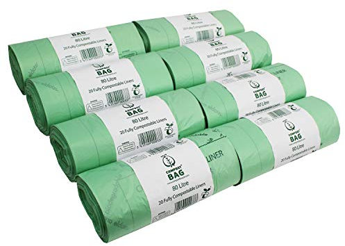 80 Litre x 160 bags Compost Bag Compostable Kitchen Bin Liners - Food Waste Bin Liners - EN 13432 - Compostable 80L Swing-Bin Bags with Composting Guide