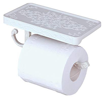 MKLZ Toilettenpapierhalter mit Ablage, Badezimmer-Wandmontage, mit Haken an der Seite, geeignet für den modernen / Vintage-Stil (weiß)