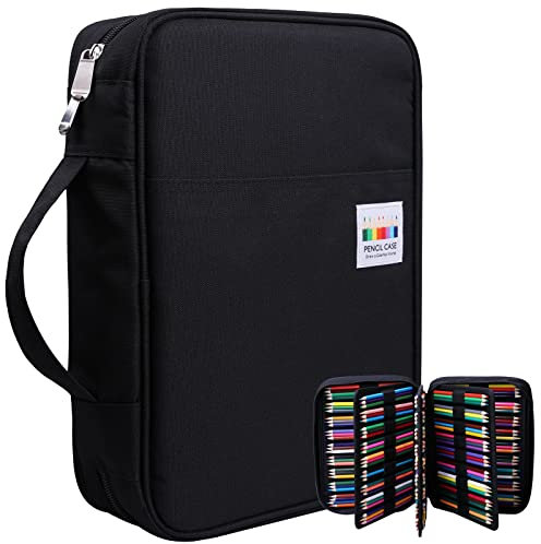 OVAKIA 220 Trous Trousse à Crayon,Grande Capacité Pochette Porte Stylo Sac de Crayon Durable et Anti-Salissant avec 3 Compartiments Trousse Scolaire pour Dessinateur Professionnelle ou Amateur