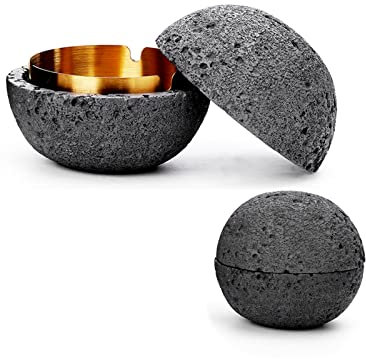 Aschenbecher mit Deckel, Winddichter Aschenbecher für Draußen aus Beton+Innenzylinder Aus Metall Windaschenbecher mit Deckel Sturmaschenbecher tragbar -grau,L
