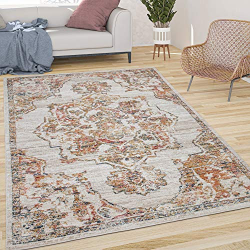 Paco Home Teppich Wohnzimmer Kurzflor Vintage Pastell Orient Muster Mit Bordüre Creme Beige, Grösse:60x100 cm