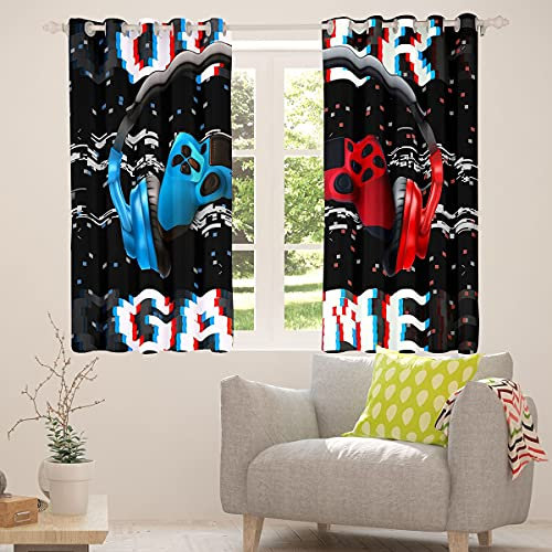 Homewish Teens Videospiele Vorhänge 3D-Headset Kopfhörer Spieler Gamepad Fenster Behandlungen,Musik-Themen Vorhänge Panels für Wohnzimmer,Spielen Regler Vorhänge Wohnkultur (2 Panels) 46X54