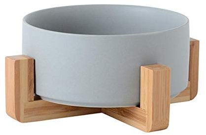 Pet Ceramic Bowl mit Bambusständer Cat Bowl Dog Bowl Pet Drink Bowl Futterbehälter Futtermittel für Katzen und Hunde grau, 15,5 cm
