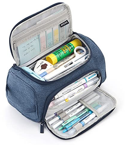 HVOMO Big Capacity Pencil Case High Large Storage Pouch Marker Pen Case Travel Simple Stationery Bag School College Office Organizer for Teens Girls Adults Student, Blue, 8.66 x 4.72 x 4.72 inches