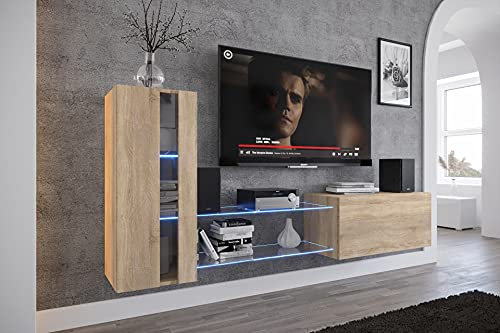 Furnitech Future C45 New Mediawand Wandschrank mit Led Beleuchtung Wohnzimmer Wohnwand Möbel Schrankwand (LED blau, 45N-M-S5-1B)
