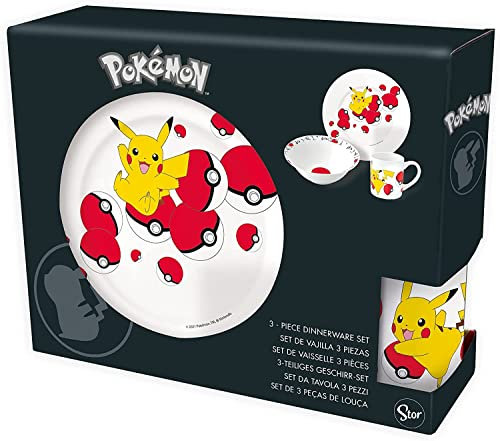 Birsppy Frühstücksset Pokémon Pikachu Pokeball | Schale + Teller + Tasse