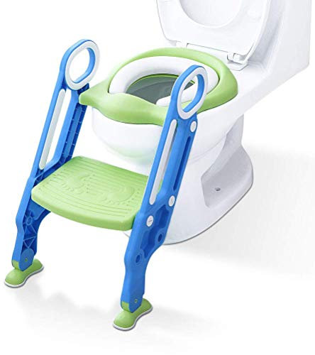 BabyBond Töpfchentrainer Kinder-Töpfchen Toilettensitz Trainer Sitz für Kinder Toiletten Training mit Leiter/Treppe, Rutschfest stabil klappbar und höhenverstellbar für 1-7 jährige Kids Blau und Grün